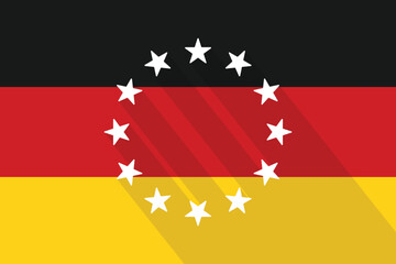 German Flag with EU Stars, Illustration of Long Shadow Flat Design.