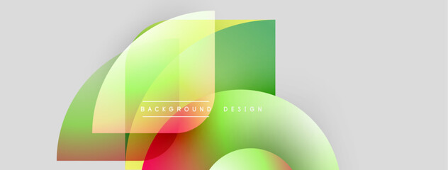 Abstract colorful shapes overlap, creating dynamic background. Gradient hues blend, offering modern visual appeal. Text reads background design.