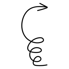 Hand drawn crayon spiral and straight arrow. Black curved and straight doodle arrows. Grunge charcoal sketch pointers and direction lines. pastel pencil, black chalk or marker brush stroke