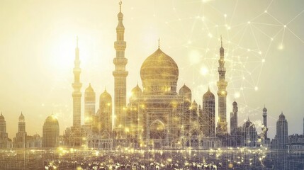 Obraz premium Golden mosque, digital overlay