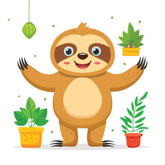 Sloth Streamlined Vector Art with Flat Colors and Sharp Linework