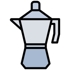 Mocca Pot Outline Flat Icon, Coffee Shop Concept Outline Flat Design Style