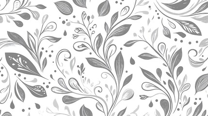 Elegant gray floral seamless pattern with leaves and swirls creates a harmonious texture