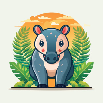 cute cartoon tapir in jungle setting clip art preview