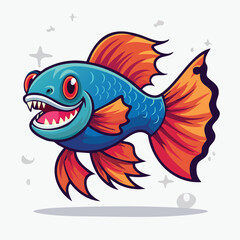 Betta Fish Streamlined Vector Art with Flat Colors and Sharp Linework