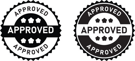 Obraz premium Black and White 'APPROVED' Stamp Seal Vector Graphics: Pair of Official Certification Emblems, Quality Assurance Design Elements
