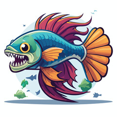 Betta Fish  Streamlined Vector Art with Flat Colors and Sharp Linework