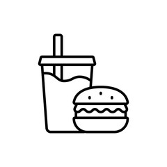 Outline Icon of Hamburger and Soda Thin Line Symbol for Restaurant Menu or Delivery Service