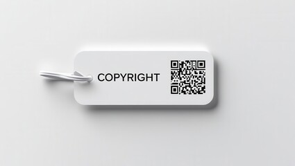 Copyright tag featuring qr code on minimalist background digital content modern environment close-up view intellectual property