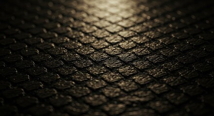 A close up of a dark surface with a pattern of squares