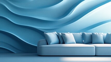 Obraz premium A bold, electric blue wave pattern with subtle gradient shifts and 3D shadows, creating a sleek, modern design.