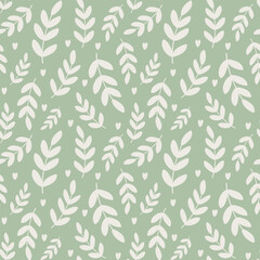 Fototapeta premium leaves seamless pattern on green background