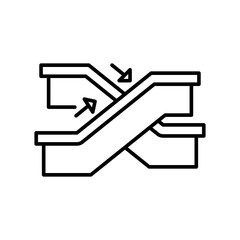 Escalator Direction Icon with Two Moving Stairways Outline Thin Line Vector Symbol