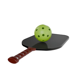 3d render of paddle and ball. illustration for pickleball sport competition