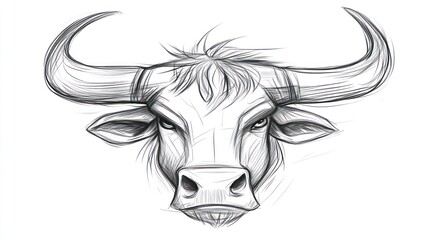 Detailed grayscale sketch of a bull's head