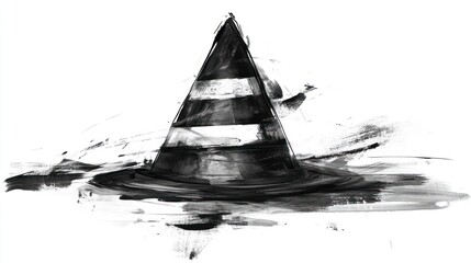 Black and white traffic cone, abstract style