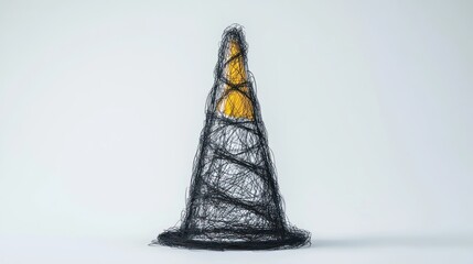 Abstract cone shape, black threads, yellow tip