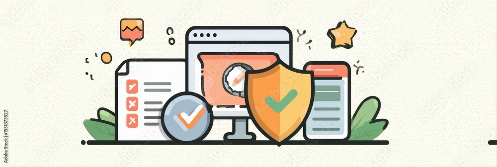 Fototapete Digital Privacy Best Practices Checklist Featuring Icons and Graphics of Browser and Shield