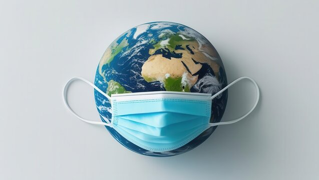 Global health crisis awareness earth with mask digital art global abstract pandemic concept