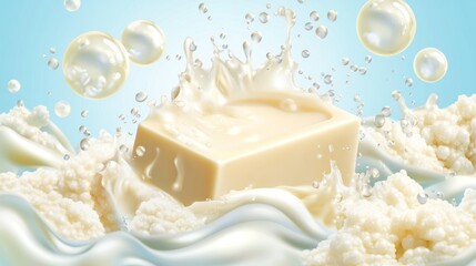 Creamy soap bar in milk splash