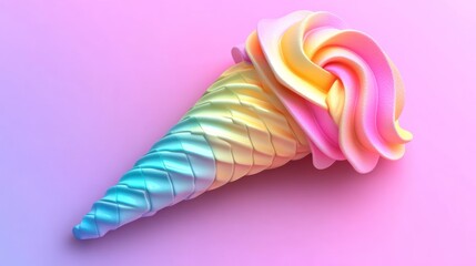 Colorful ice cream cone on a pastel background