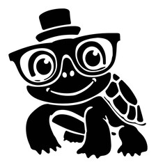 Fototapeta premium Happy Turtle Cartoon Character with Glasses and Top Hat Illustration