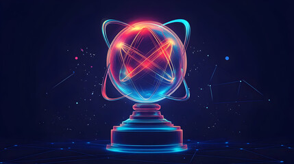 Futuristic Glowing Globe Trophy Award on Dark Background