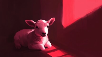 Pink lamb in a red-lit corner