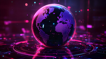 Futuristic Glowing Purple And Pink Digital Earth Globe Hologram