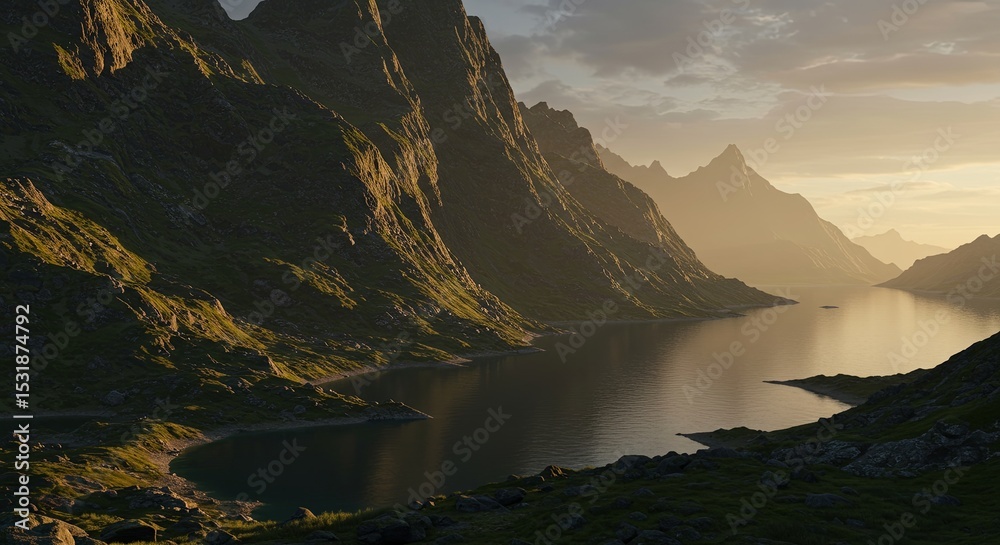 Poster a mountain range with a lake in the foreground