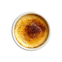 Delicious creme brulee in white bowl isolated on transparent background