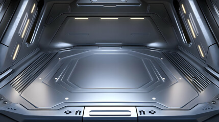 Futuristic Metal Spacecraft Interior with Glowing Lights