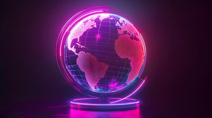Futuristic Pink And Purple Glowing Digital Globe