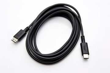 Fototapeta premium Black usb charging cable with micro usb and usb c connectors on white background