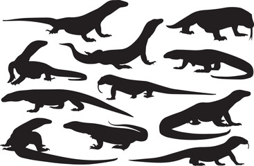 Komodo Dragon animal silhouette illustration on white background
