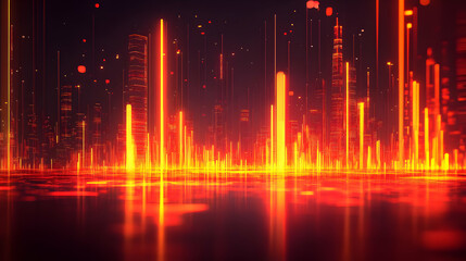 Futuristic Red Cityscape at Night with Glowing Skyscrapers
