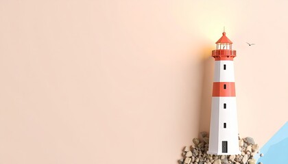 Minimalist seaside lighthouse background with space for text design