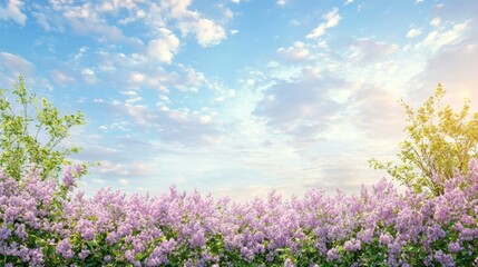 1.Idyllic Spring Background with Blossoming Lilac Bushes
