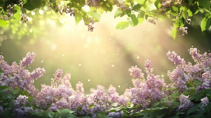 1.Idyllic Spring Background with Blossoming Lilac Bushes
