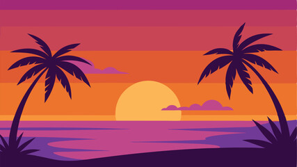 tropical sunset with palm trees landscape