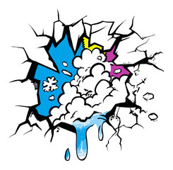 Colorful Graffiti Style Wall Crack Illustration with Cloud and Water Effect