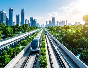 Modern city transit system with green space