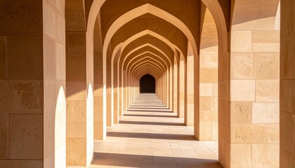 Obraz premium Repeating archway pattern in sandstone building offering architectural symmetry, flat-lay seamless photography