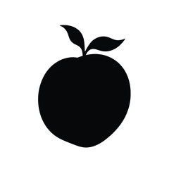 Minimalist Cartoon Peach Black Silhouette Vector with Big Eyes and Leaf on White Background