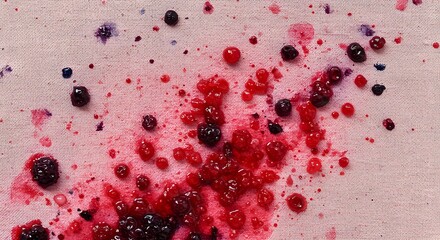 Delicious berry fruit stain on fabric texture background for food photography and graphic design use on transparent background