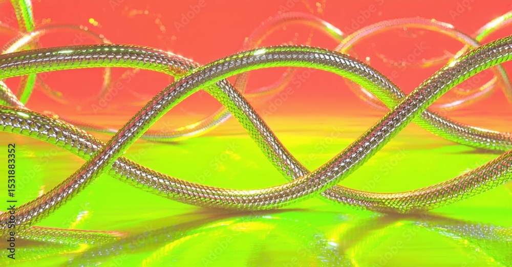 Aufkleber Abstract rendering shows interwoven metallic strands over vibrant gradient background. Complex patterns create dynamic visual texture.
