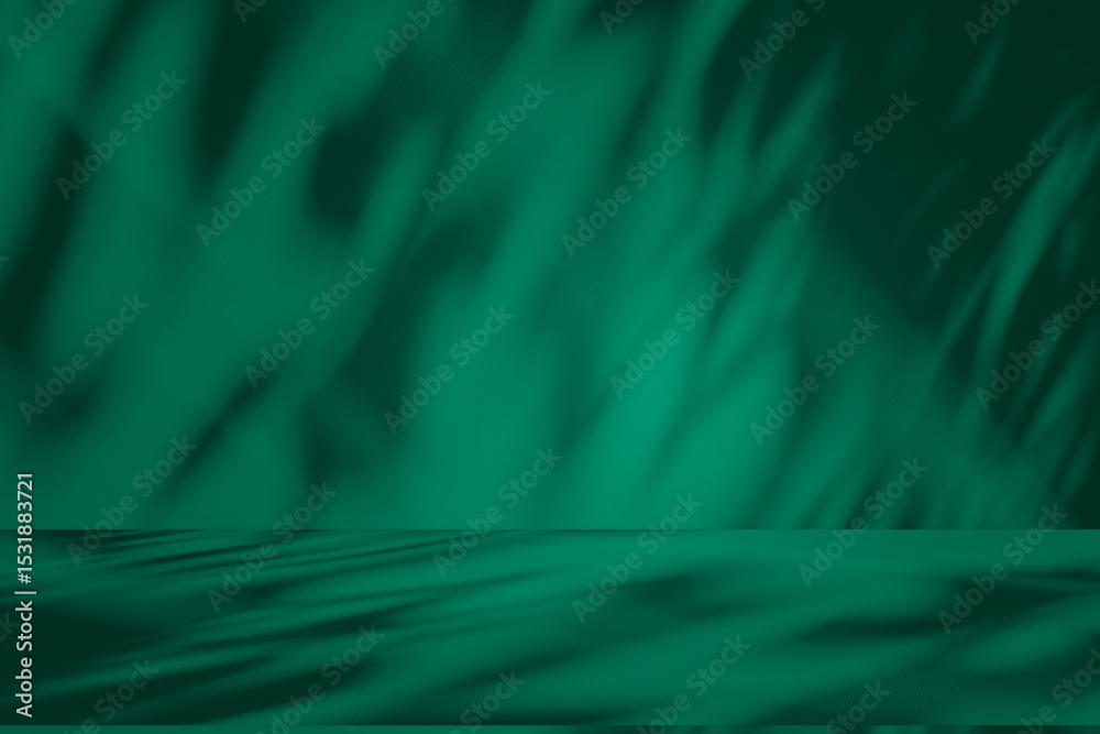 Aufkleber wall interior background, studio and backdrops show products. with leaf shadow from window color gre