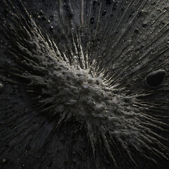 Monochrome composition simulating the magnetic imprint of lost celestial bodies, layered in metallic graphite and cosmic dust textures.