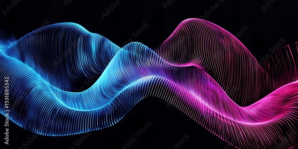 Poster 3d blue pink techno abstract background overlap layer on dark with glowing lines shape decoration. m