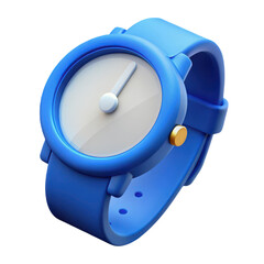 3d Cartoon blue watch illustration on transparent background